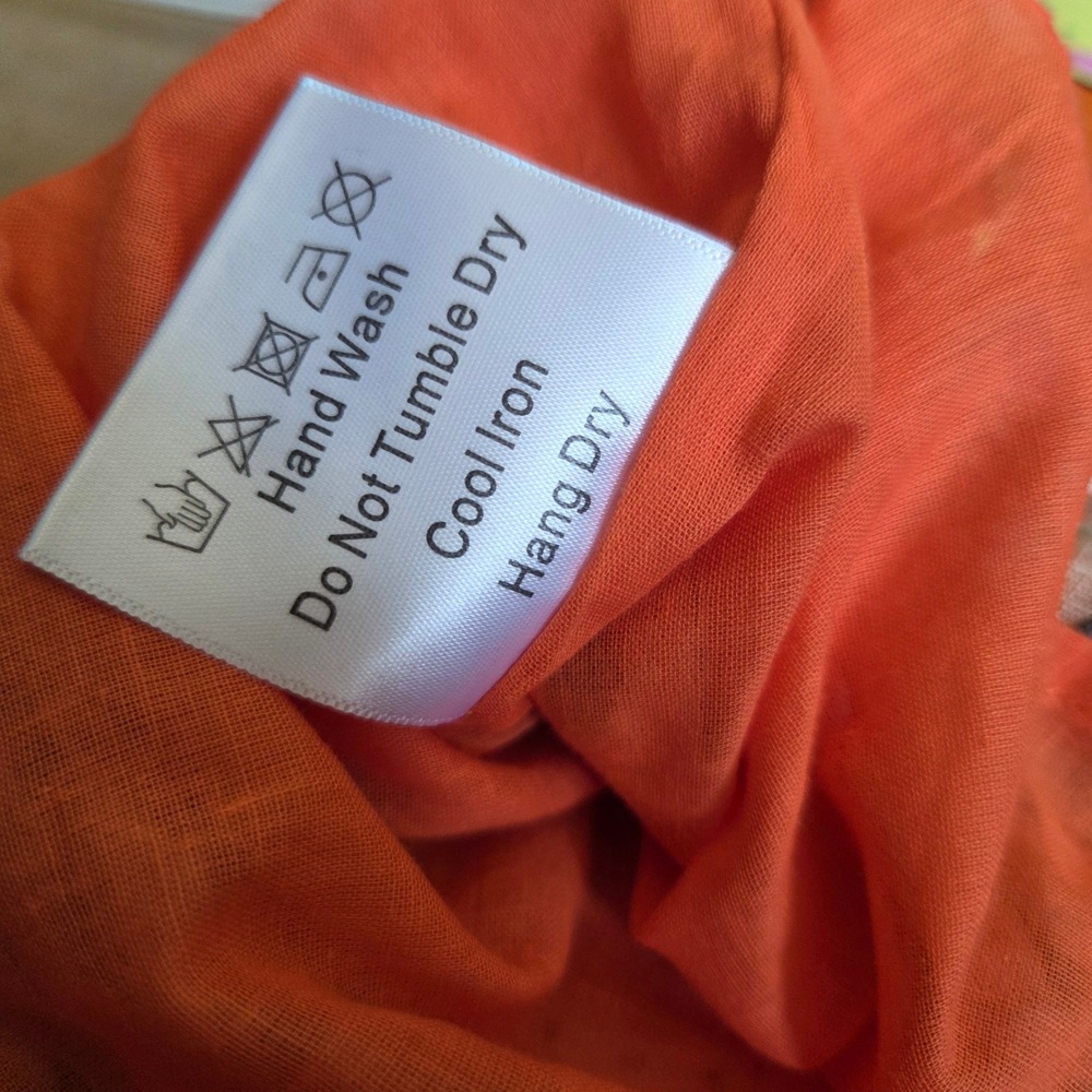 Kourt Small Orange Tropical Print Ruffle Mini Babydoll Dress Linen Blend Boho - Picture 8 of 8